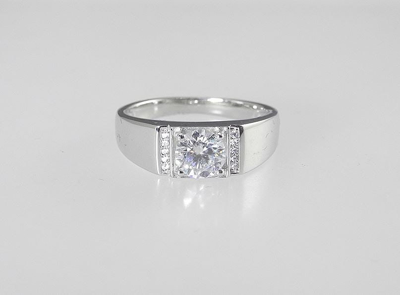 1ct Moissanite Man's Ring, Size 10, Sterling with White Gold Overlay, w/Report. (1 of 4)