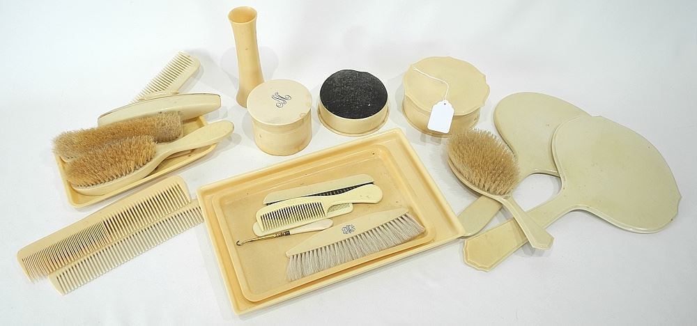 Collection of French Ivory Dresser Wares.: Collection of French Ivory Dresser Wares.