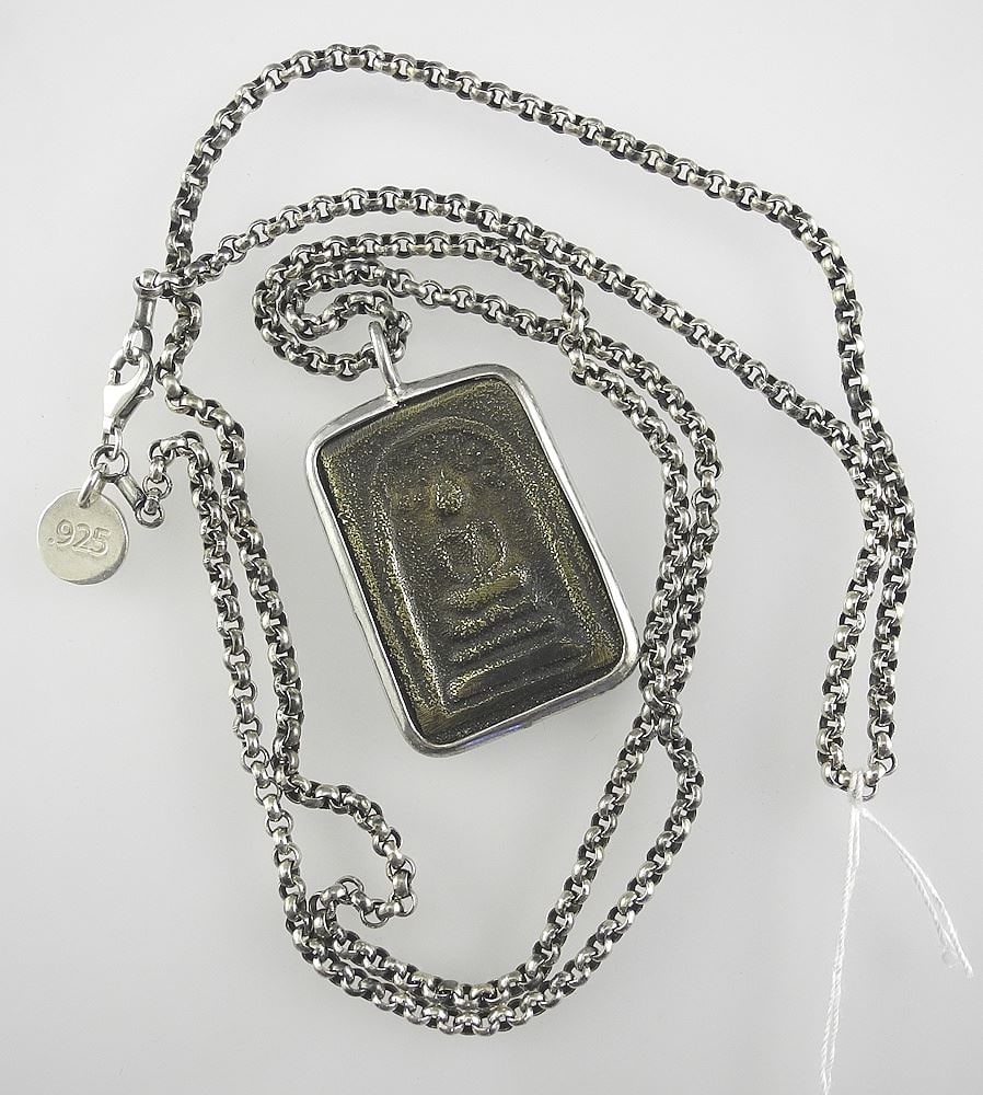 Jai Jewelry Sterling Silver (chain marked) & Thai Amulet Pendant, 29"L, 29.5g. (1 of 4)