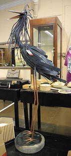 Steel & Copper Sculpture signed N (Nelson)Shaw, 52 1/2"h, "Great Blue Heron".: Steel & Copper Sculpture signed N (Nelson)Shaw, 52 1/2"h, "Great Blue Heron".