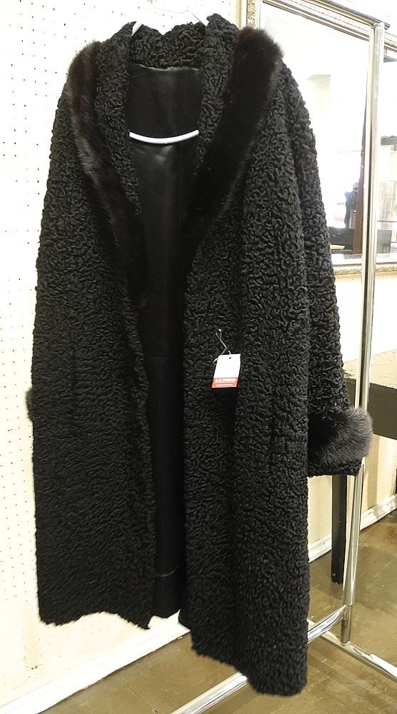 Black Persian Lamb's Wool 3/4 Length Coat with Mink Collar. (1 of 1)