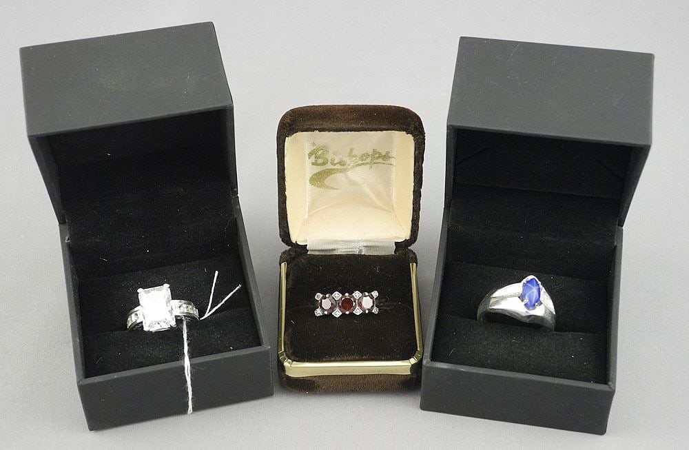 Three Sterling (marked) Silver Rings Sizes 12 / 8 1/4 / 7 1/2".: Three Sterling (marked) Silver Rings Sizes 12 / 8 1/4 / 7 1/2".