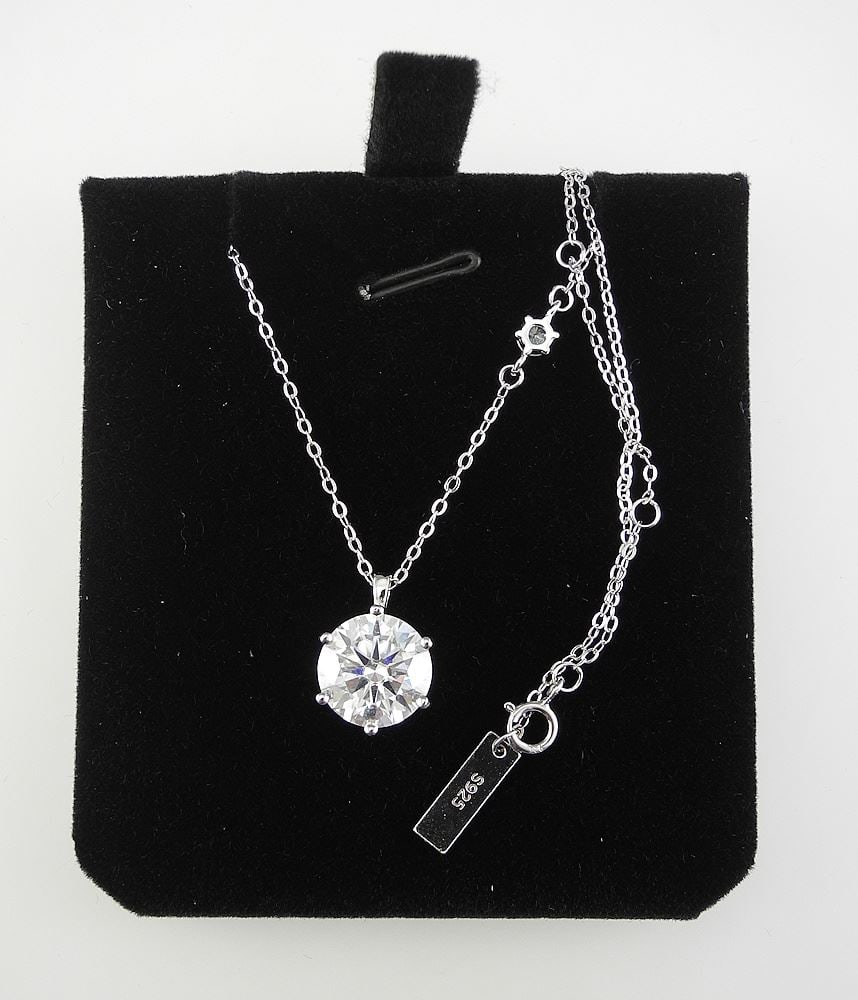 4ct Moissanite Solitaire Necklace, 16-18"L Sterling with White Gold Overlay with Report.: 4ct Moissanite Solitaire Necklace, 16-18"L Sterling with White Gold Overlay with Report.