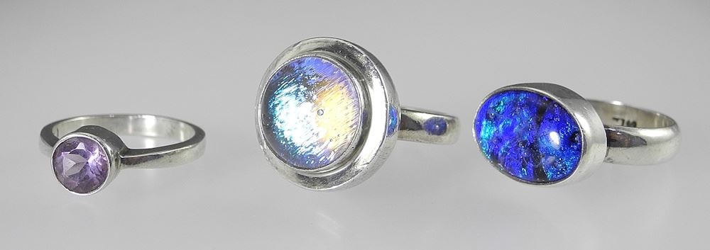 3 Sterling Silver Cabochon Rings Sizes 5 3/4,5 3/4,4 1/2, TW 15g. (1 of 4)