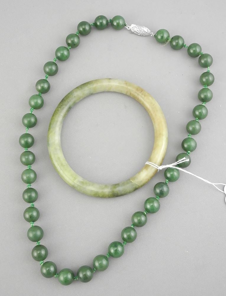 Jade Bangle (3 1/4" diam.) & BC Jade Uniform Bead Necklace, 16"L. (1 of 1)