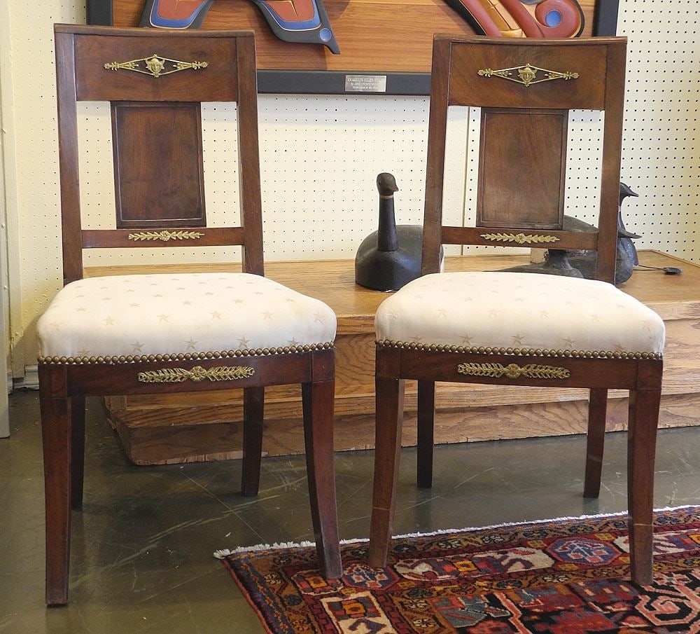 Pair of French Empire Mahogany Salon Chairs, 34 1/4"h.: Pair of French Empire Mahogany Salon Chairs, 34 1/4"h.