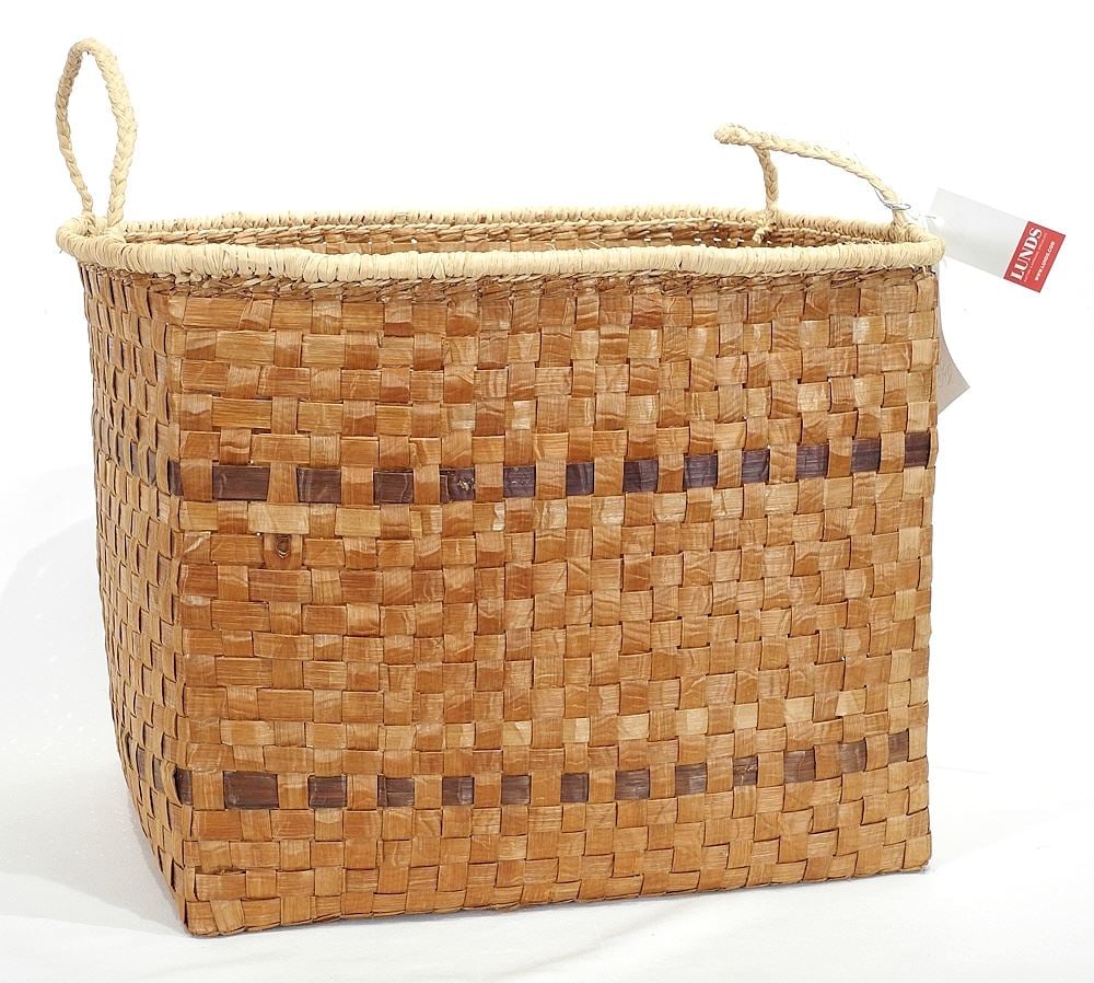 Cubiform Salish Handled Basket Acquired Bamfield General Store 1995: Cubiform Salish Handled Basket Acquired Bamfield General Store 1995