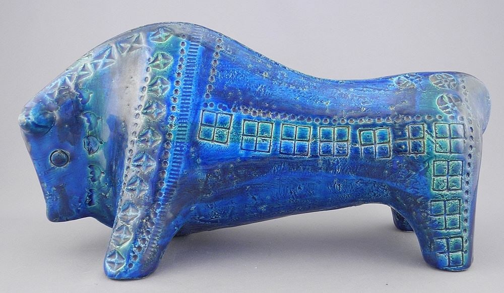 Bitossi Italy Bull Figure Design: Aldo Londi, 12 1/2"L.: Bitossi Italy Bull Figure Design: Aldo Londi, 12 1/2"L.