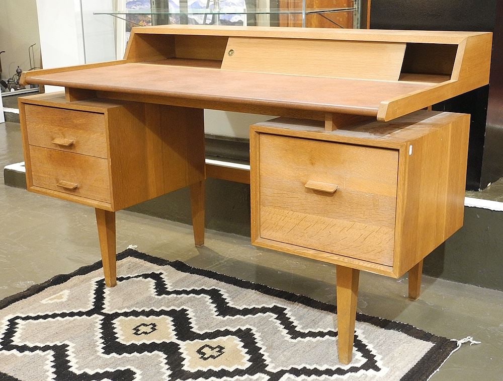 Danish Modern Style Oak Platform Desk, 53"w. (1 of 5)
