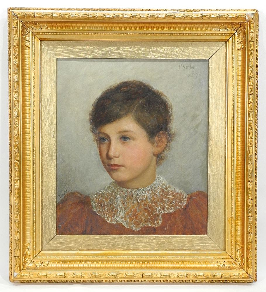 Oil on Canvas signed Phoebe (Scott) 1894, 14 x 12", "Pattie Taylor" w/ Royal Drawing Society Cert (1 of 10)