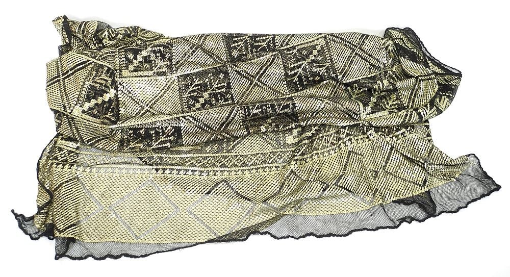 1920's Egyptian Assuit Black & Gold Metal Embroidered Shawl, Approximately 30 x 90". (1 of 4)
