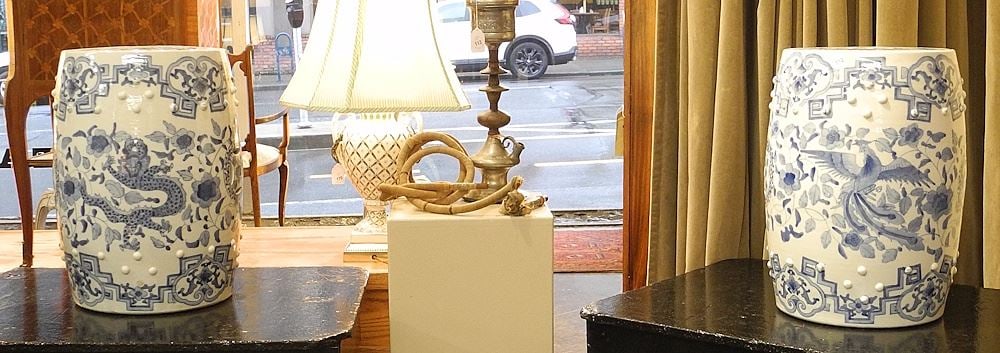 Pair of Chinese Blue & White Porcelain Garden Seats, 20th C.: Pair of Chinese Blue & White Porcelain Garden Seats, 20th C.