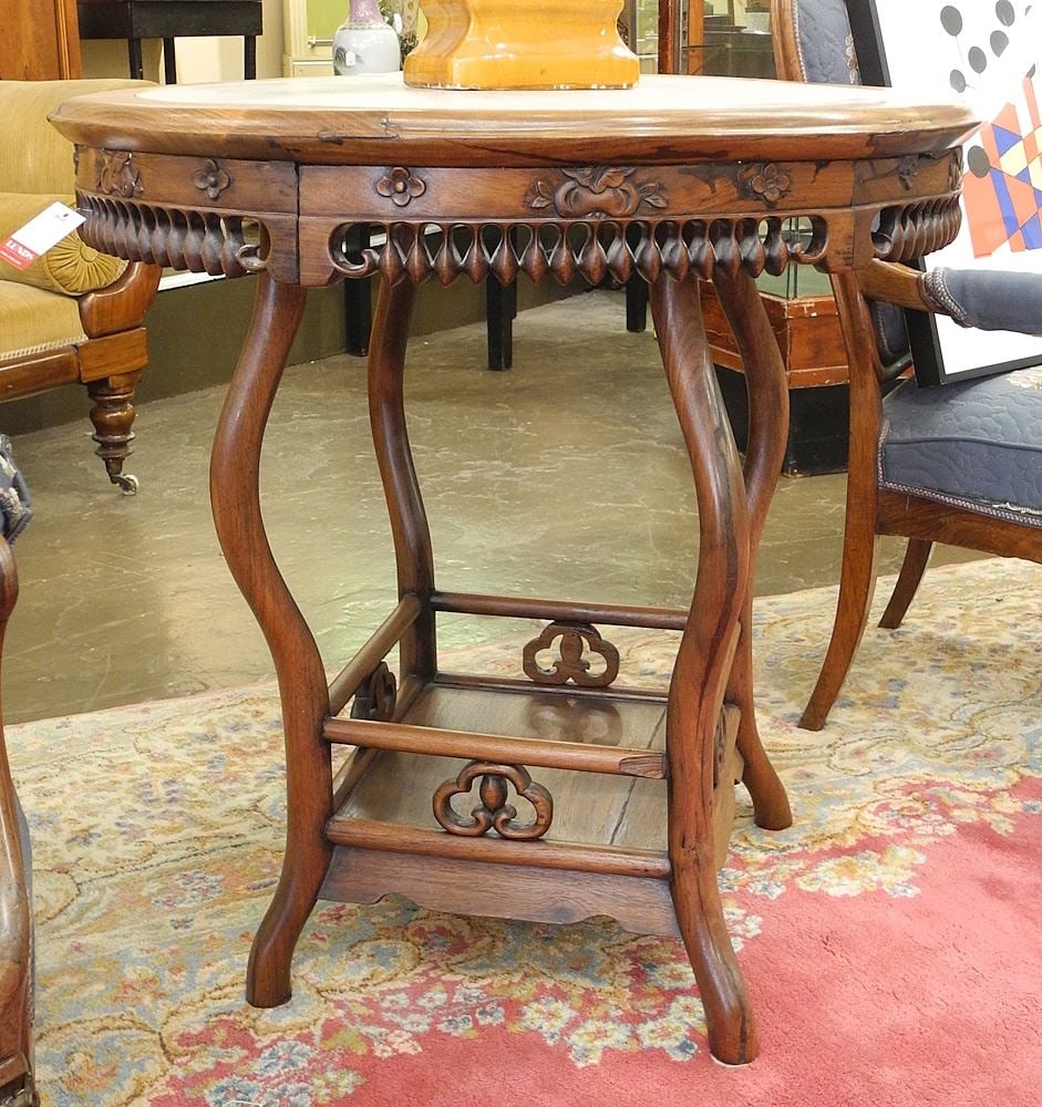 Chinese Rosewood Stone Inset Center Table, 31 1/2"h (crack noted). (1 of 7)