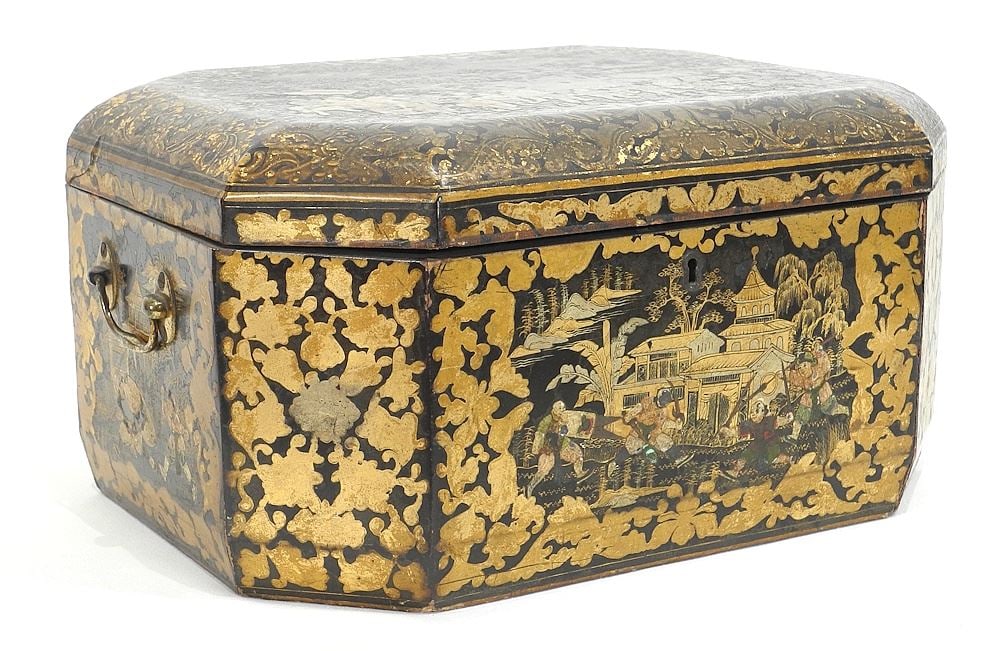 Mid 19th C. Cantonese Lacquer Box, 7 1/2 x 14 3/4 x 11 5/8". (1 of 6)