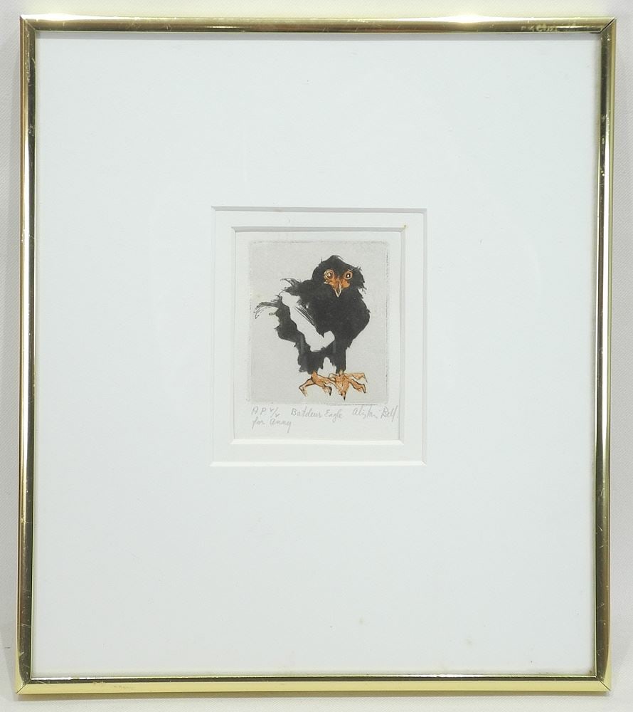 Colour Etching signed Alistair Bell, 3 3/4 x 2 7/8", "Batdeur Eagle" A/PV /V. (1 of 4)