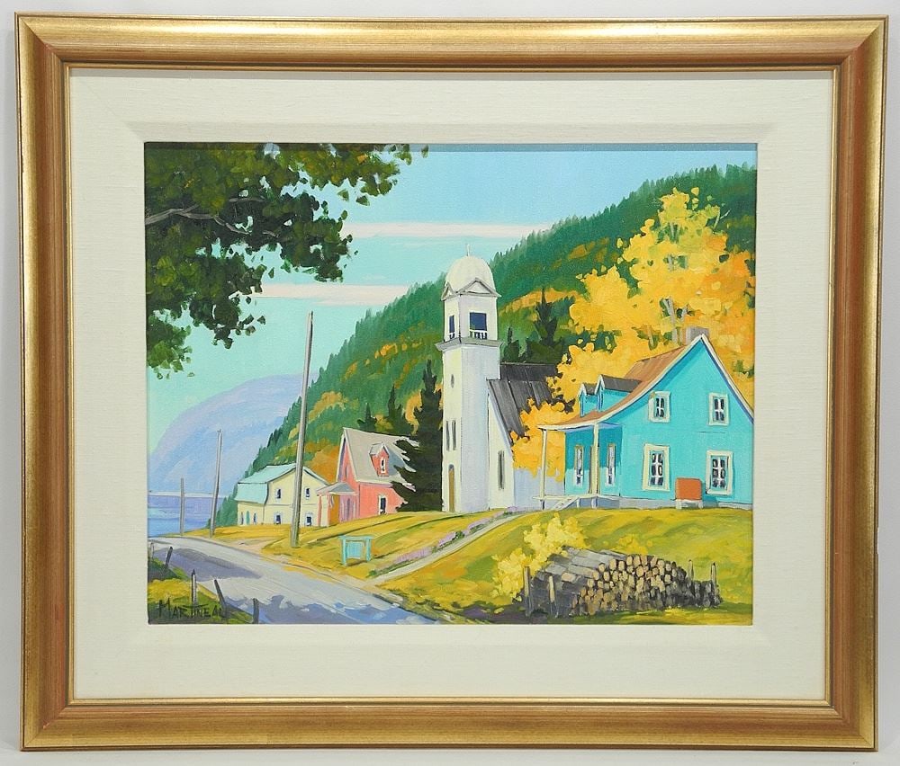 Oil on Canvas signed (Louise) Martineau, 16 x 20", "Village de Franquelin, Basse...". (1 of 5)