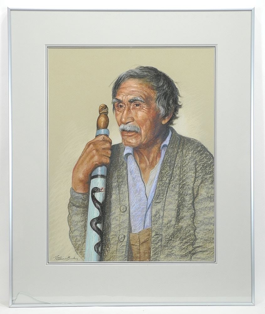 Pastel on Paper signed Patience Burley, 22 1/2 x 17 3/8", "Indigenous Gentleman".: Pastel on Paper signed Patience Burley, 22 1/2 x 17 3/8", "Indigenous Gentleman".