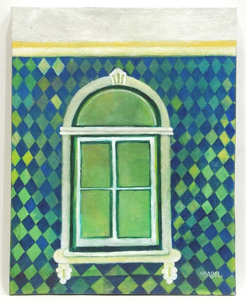 Oil on Canvas signed Misabel(M. Isabel Roberts), 14 x 11", "Old Windows".: Oil on Canvas signed Misabel(M. Isabel Roberts), 14 x 11", "Old Windows".