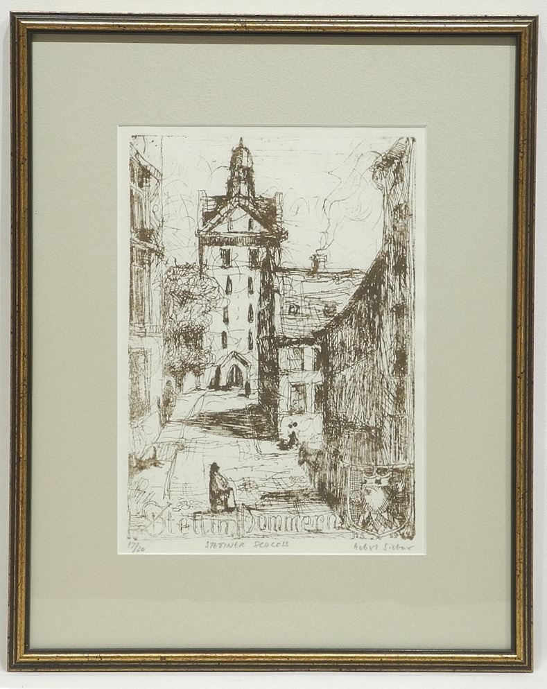 Etching signed H. (Herbert) Siebner, 11 1/2 x 8", "Stettiner Schloss" #17/20. (1 of 4)