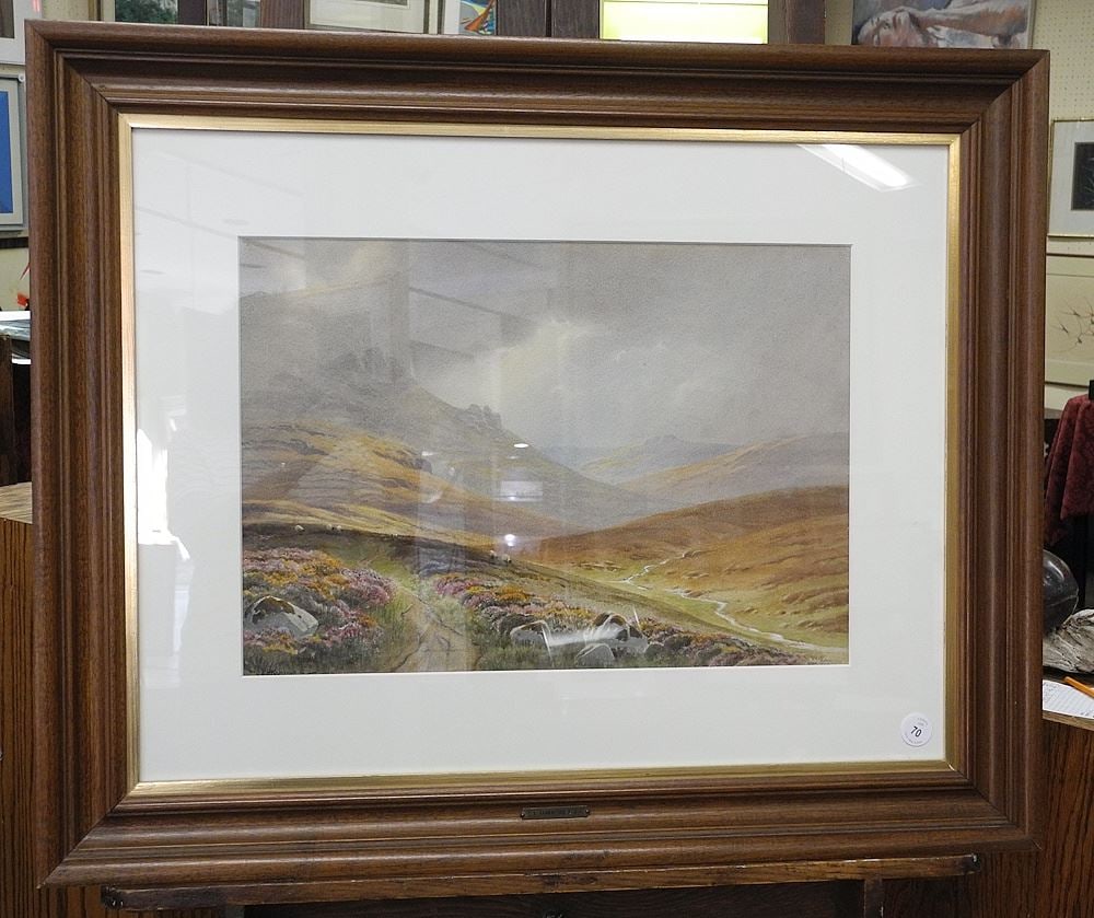 Watercolour signed (Charles Edward) Hannaford, 14 3/8 x 20 1/2", "Highland Scene". (1 of 3)
