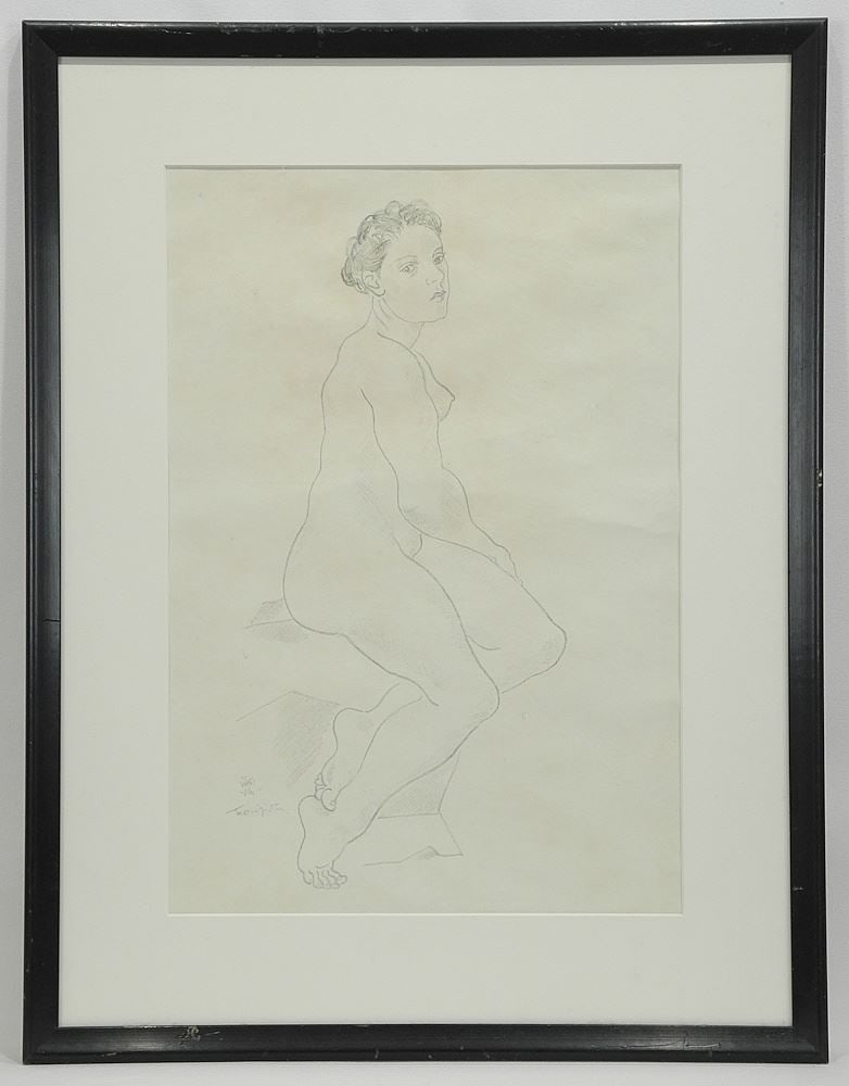 Drawing signed (Mildred Valley) Thornton, 16 x 11", "Nude Study", Thought to be Mrs. Ross.: Drawing signed (Mildred Valley) Thornton, 16 x 11", "Nude Study", Thought to be Mrs. Ross.