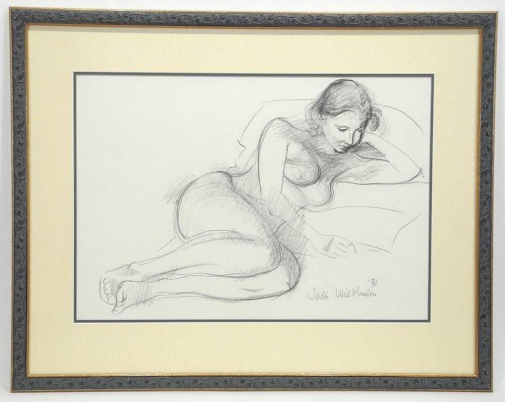 Graphite on Paper signed Jack Wilkinson'81, 14 3/8 x 21", "Reclining Nude".: Graphite on Paper signed Jack Wilkinson'81, 14 3/8 x 21", "Reclining Nude".