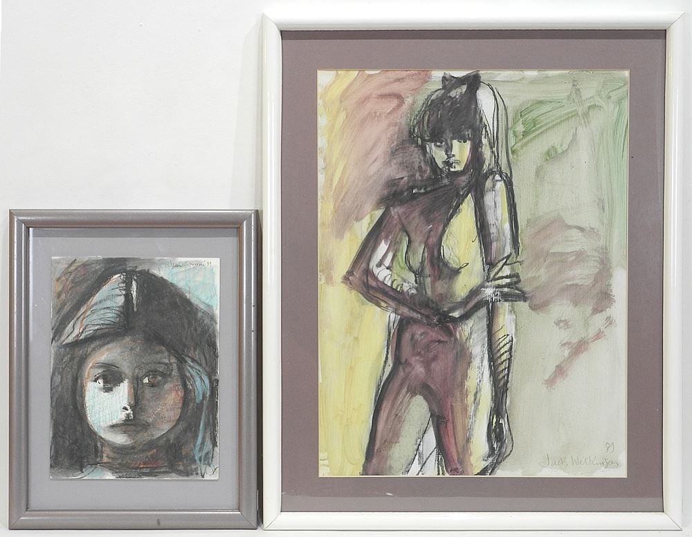 Two Mixed Media on Paper Signed Jack Wilkinson 89, 16 1/2" x 12 1/2" ,"Portraits". (1 of 6)