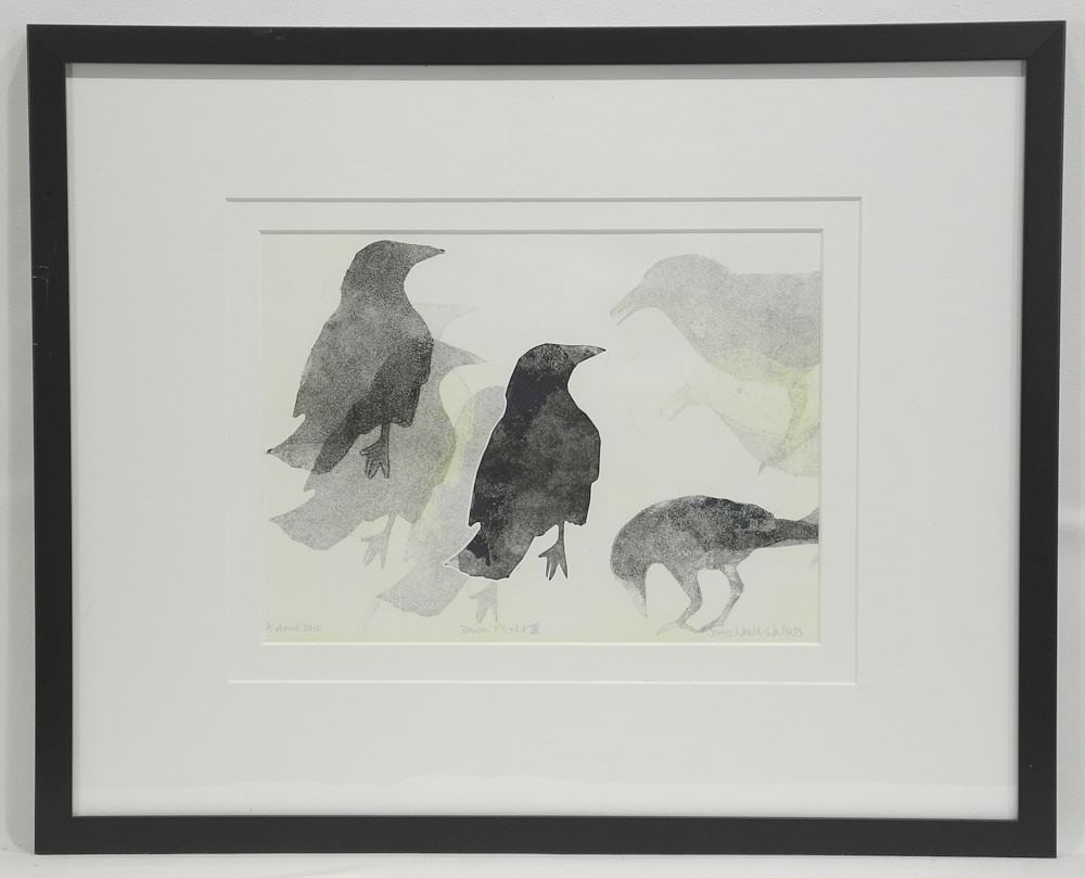 Paper Cut Monotype signed Jenny Waelti-Walters, 8 1/2 x 11 1/2", "Dawn Flight III" #1/1. (1 of 5)