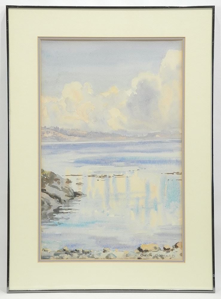 Watercolour signed Owen Goward, 17 x 10 5/8", "Coastal View".: Watercolour signed Owen Goward, 17 x 10 5/8", "Coastal View".