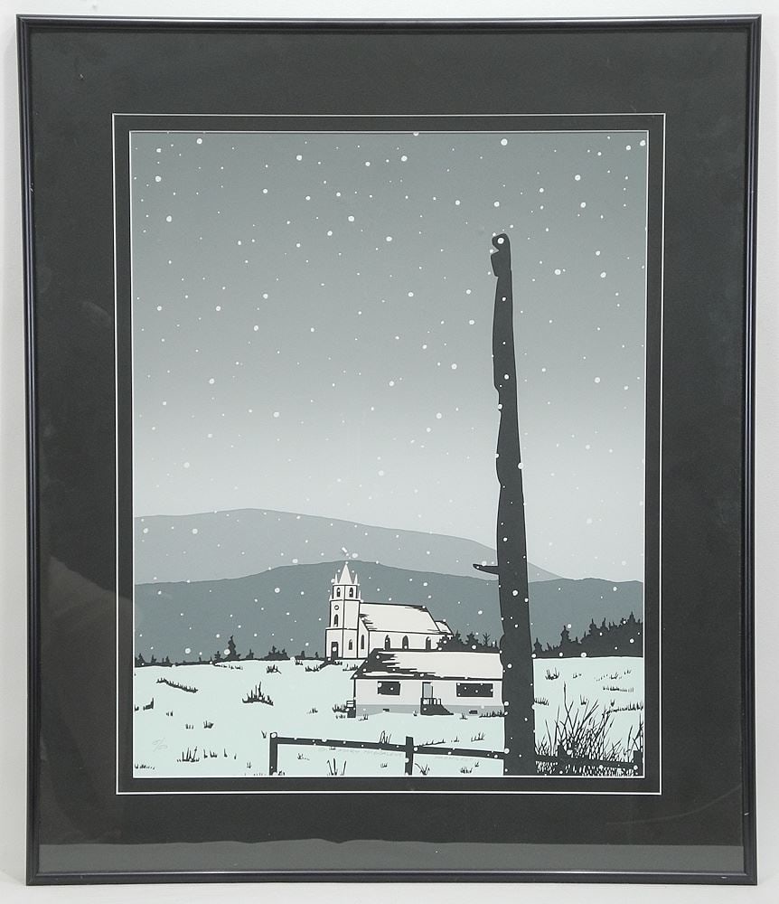 Serigraph signed Roy H. Vickers'90, 19 1/2 x 15 1/2", "St.Mary Magdalene Hagwilget" #15/50. (1 of 4)