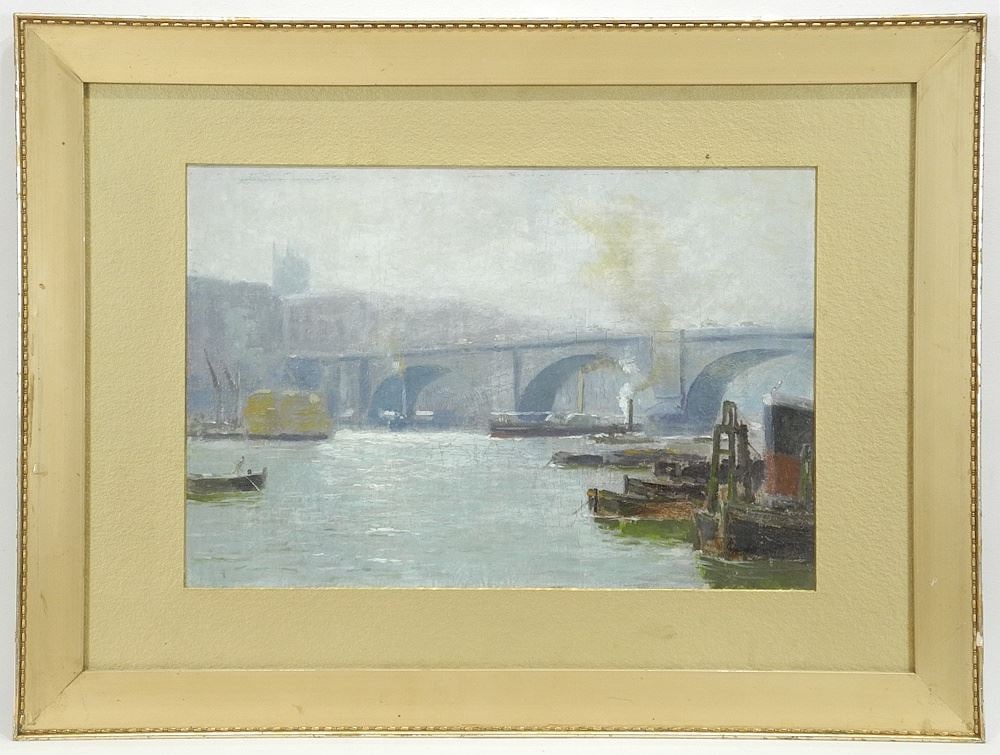 Oil on Board signed F.M. (Frederic Marlett) Bell Smith, 9 3/4 x 14 3/8" , "London Bridge". (1 of 5)