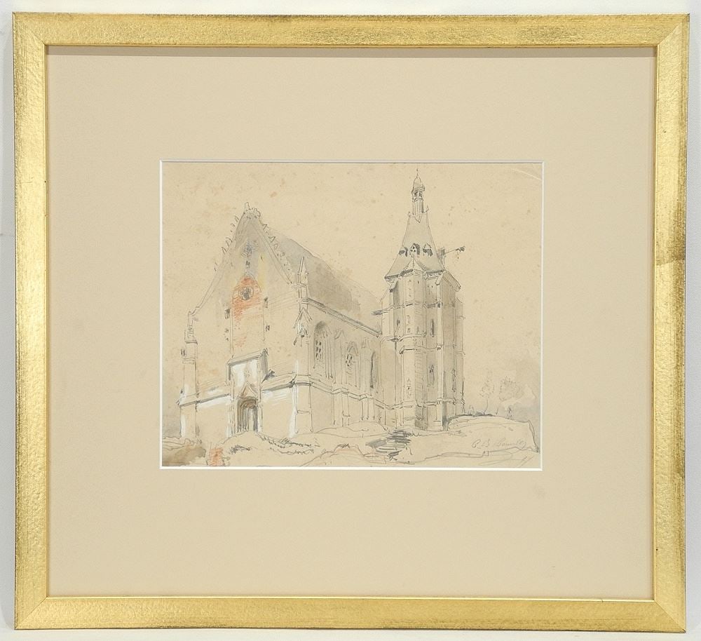 Sketch signed P.B.Connolly, 7 3/4 x 9 1/2", "Church".: Sketch signed P.B.Connolly, 7 3/4 x 9 1/2", "Church".