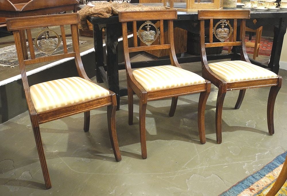 Three Regency-Style Chairs with Brass Crown Roundels, 31 3/4"h. (1 of 3)
