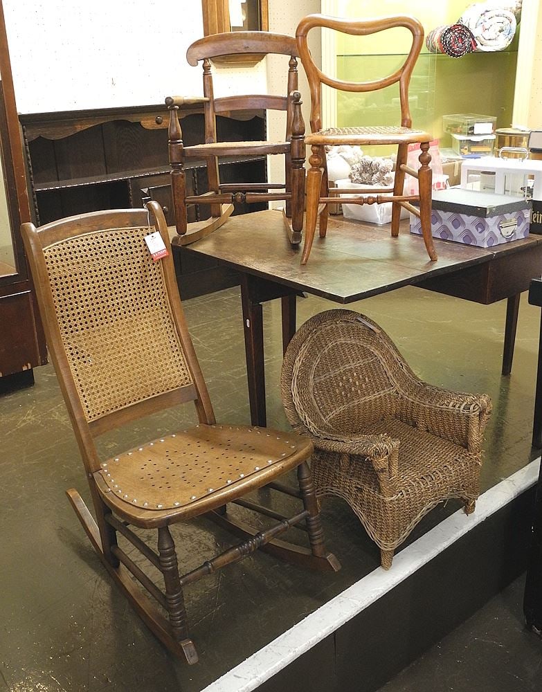 Four Antique Chairs: 3 Children's/ One Canadiana Hardwood. (1 of 2)
