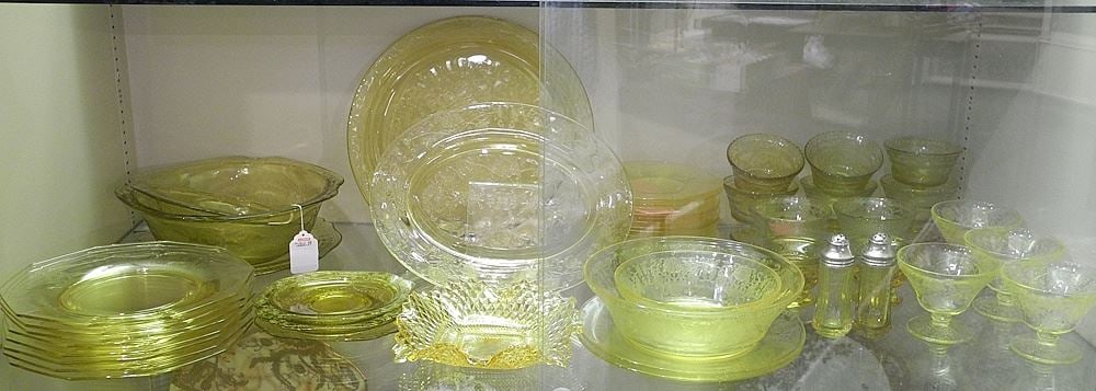 Collection of Yellow "Madrid" & Other Patterns Depression Glass.: Collection of Yellow "Madrid" & Other Patterns Depression Glass.