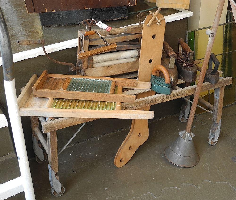 Canadiana Laundry System:BT Tub Bench/Washboards/Agitator/Mangle. (1 of 1)