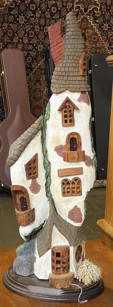 Hand Crafted Wooden Cottage Sculpture signed Richard Bryson 2016 , 23 1/4"h. (1 of 3)