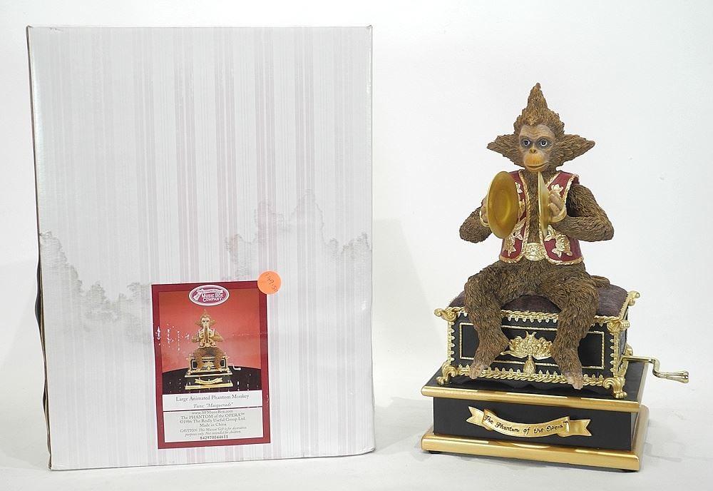 The San Francisco Music Box Co. Large Monkey Automaton with Original Box. (1 of 2)