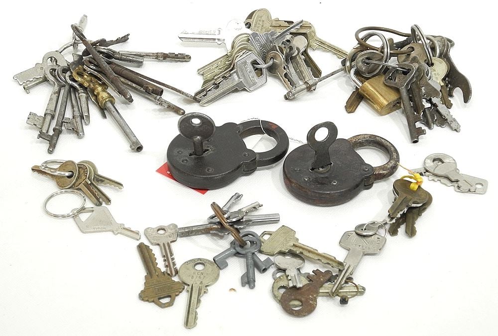 Collection of Old Keys & Two Locks.: Collection of Old Keys & Two Locks.