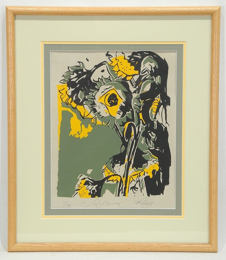 Serigraph signed R.Hall, 11 3/4 x 9 3/8", "Sunflowers" #11/35. (1 of 3)