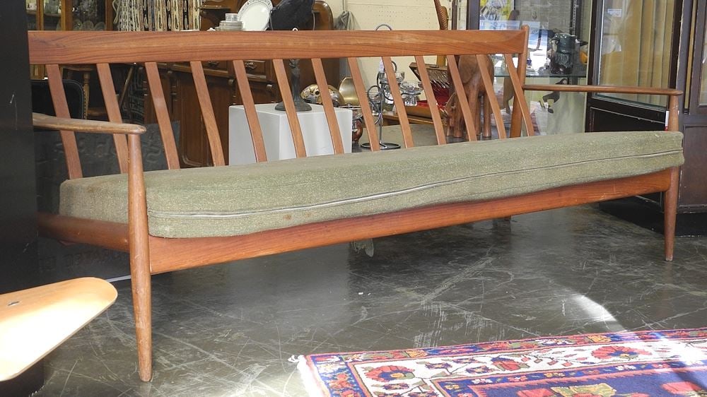 France & Son Grete Jalk Teak Framed Sofa, 80"w (as found/no back cushion ). (1 of 5)