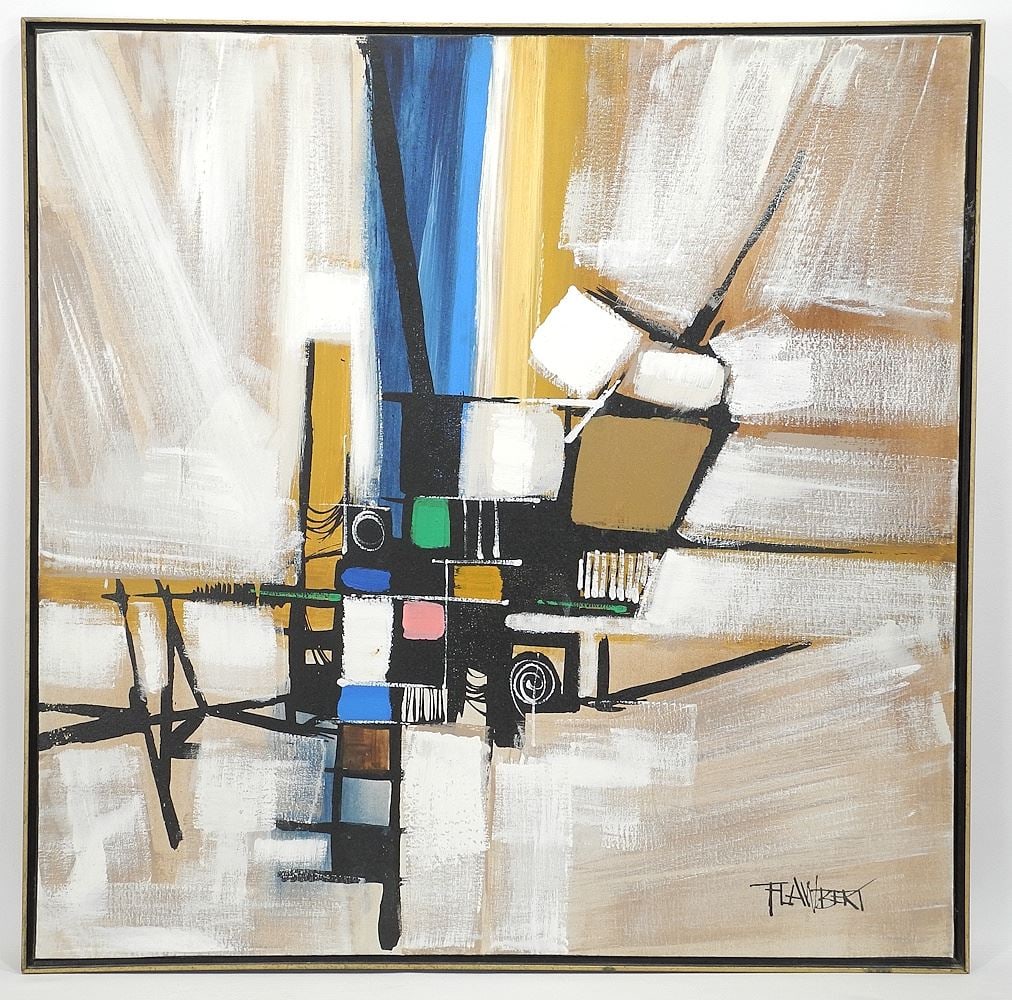 Oil on Canvas signed Flaubert, 35 3/4 x 35 3/4", "Abstract Composition". (1 of 4)