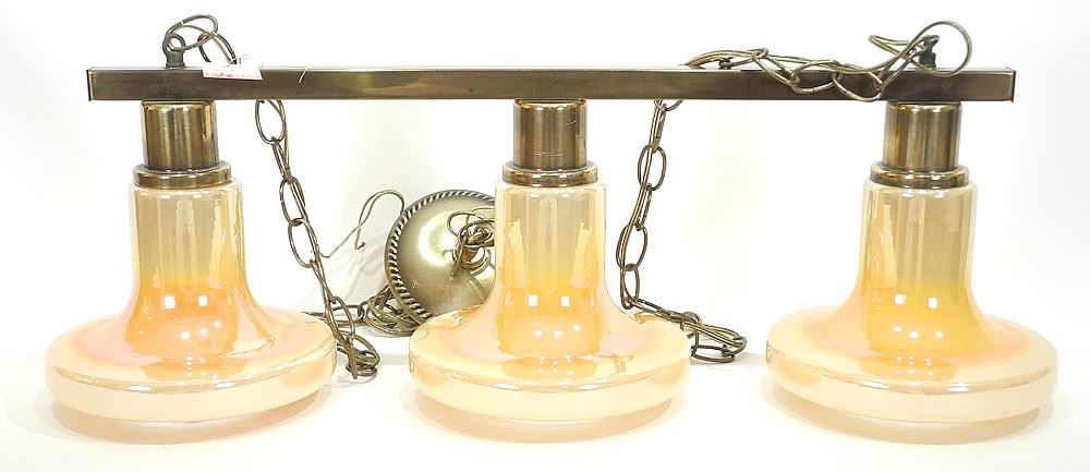 Brass Light Fixture with Glass Shades.: Brass Light Fixture with Glass Shades.