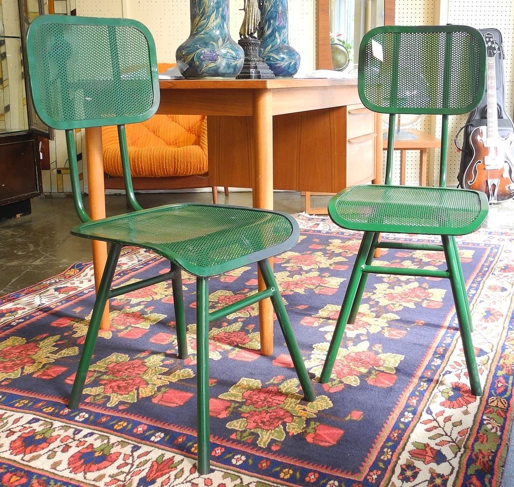 Pair of Green Industrial Modern Side Chairs, 34 1/4"h.: Pair of Green Industrial Modern Side Chairs, 34 1/4"h.