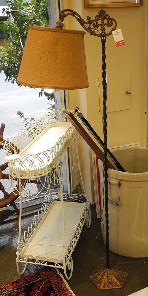 C.1920's Cast Metal Bridge Lamp, Base Marked FLO115, 55"h (needs rewiring). (1 of 2)