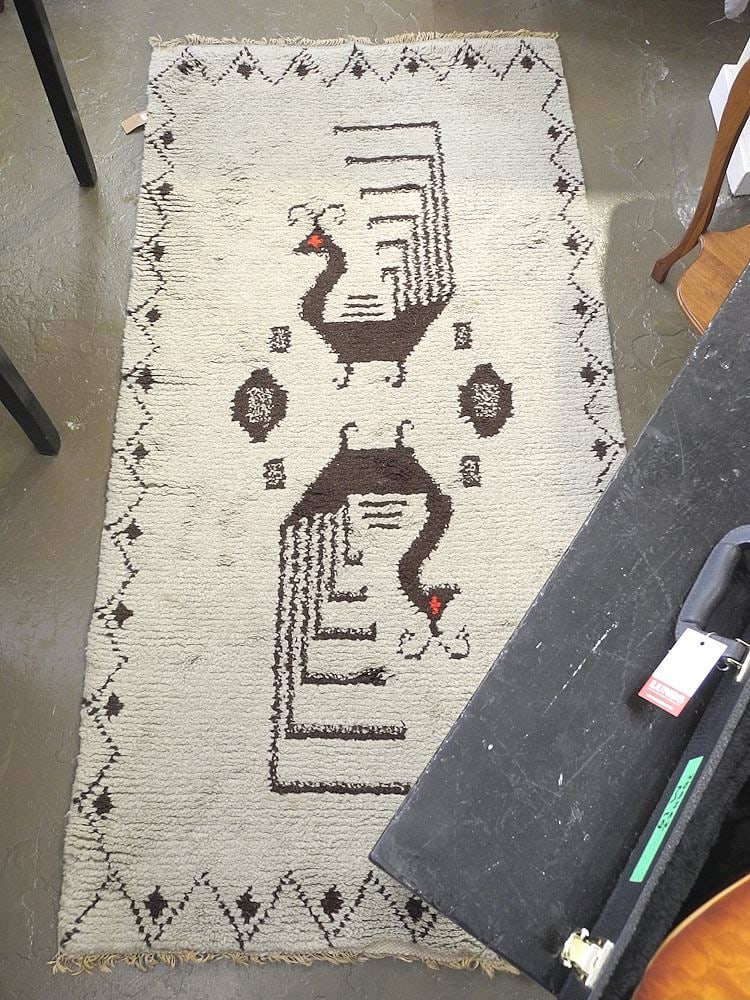 Moroccan Hand Knotted Wool Carpet, Double Bird Motif, Approximately 6'7" x 3'3". (1 of 2)