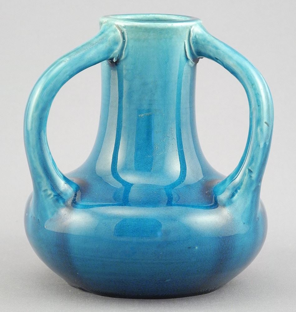 Awaji Pottery Vase, Sanpei Flag Mark, 4 1/4", C.1930's. (1 of 3)