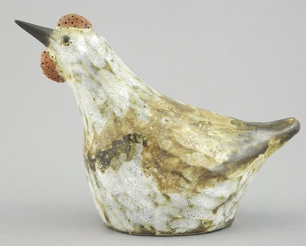 Stoneware Sculpture Monogrammed TK (Thomas Kakinuma), 7 3/4"L, "Hen". (1 of 2)