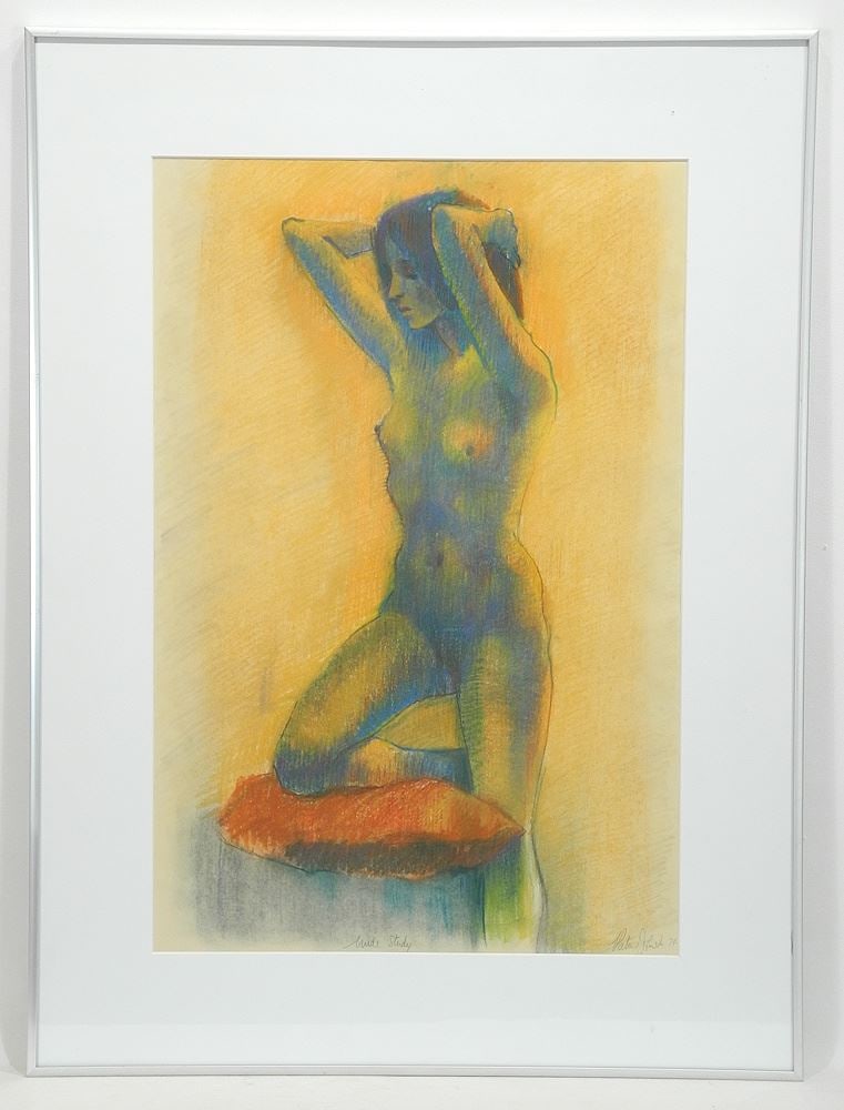 Pastel on Paper signed Indistinctly, 23 x 15 1/4", "Nude Study".: Pastel on Paper signed Indistinctly, 23 x 15 1/4", "Nude Study".