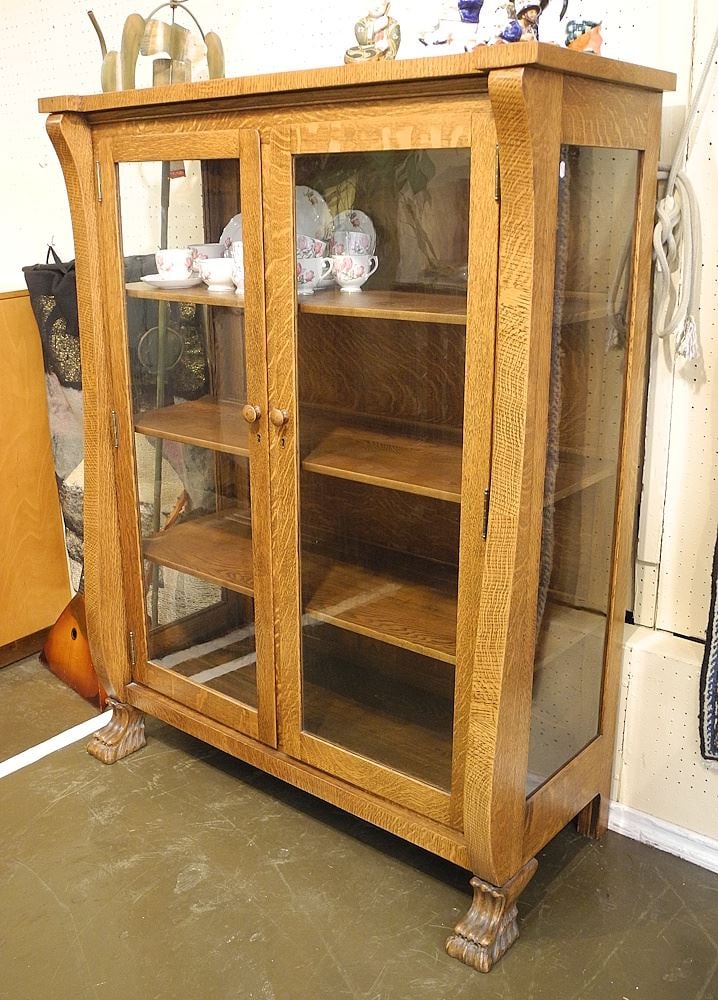 Oak Double Door Paw Foot Cabinet, 56"h.: Oak Double Door Paw Foot Cabinet, 56"h.